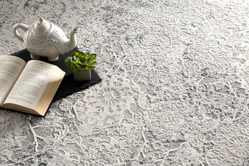 20' Gray and Ivory Oriental Distressed Runner Rug Photo 4