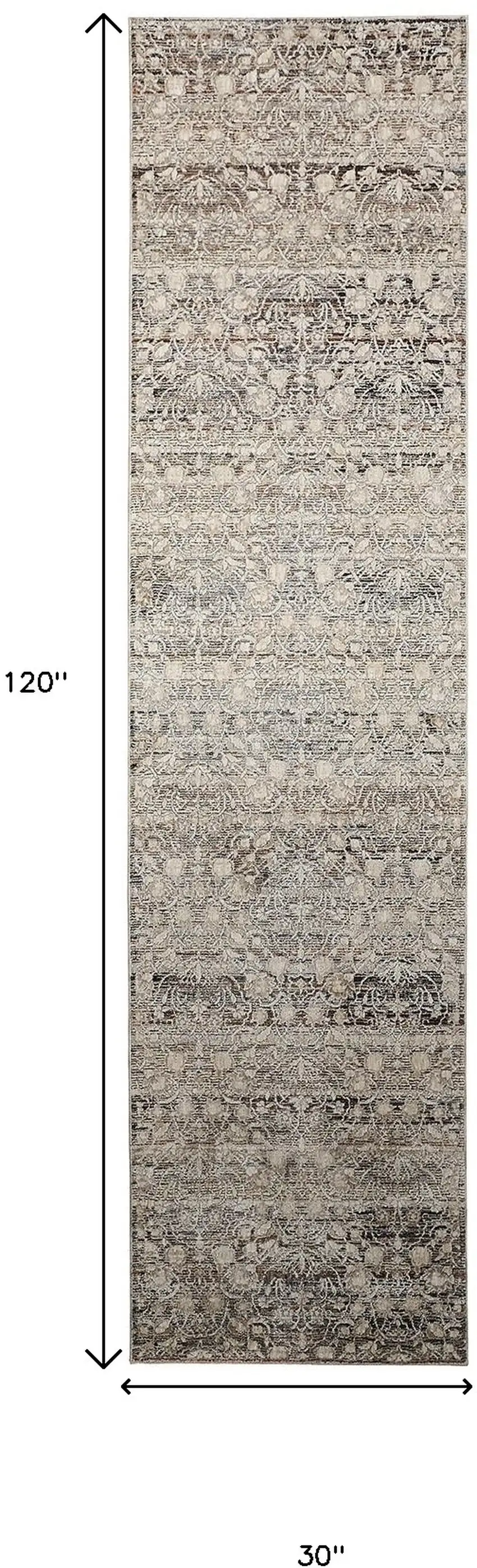 10' Gray and Ivory Oriental Power Loom Distressed Runner Rug With Fringe Photo 3