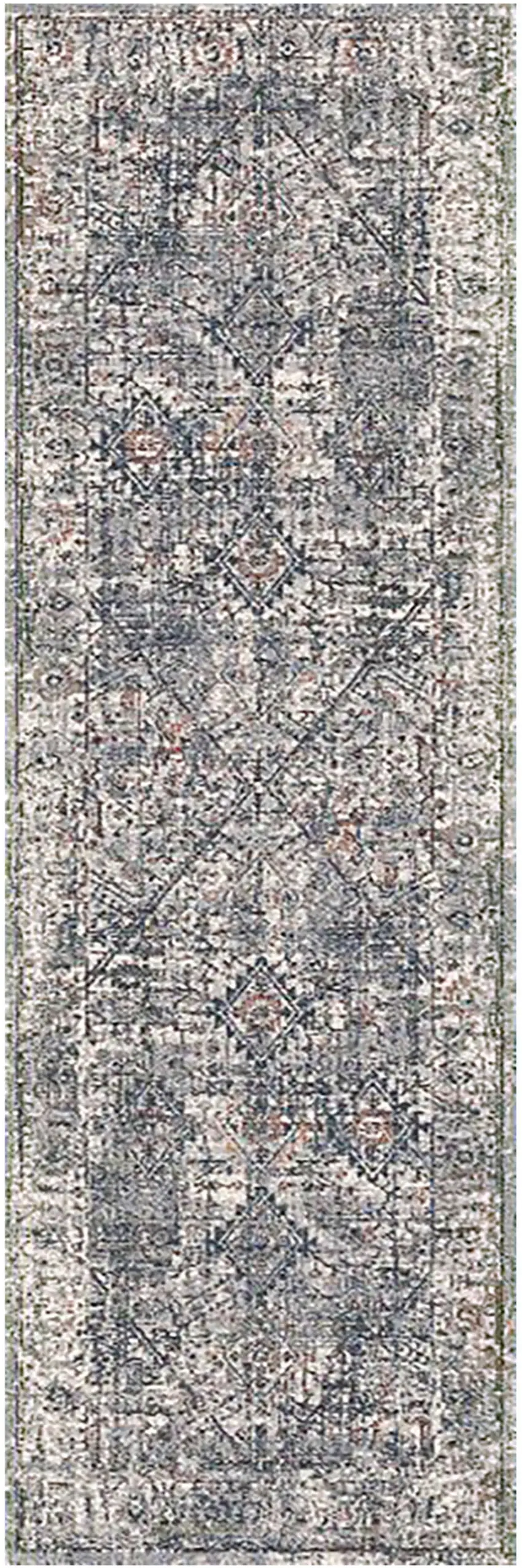 8' Gray and Ivory Oriental Power Loom Runner Rug Photo 1