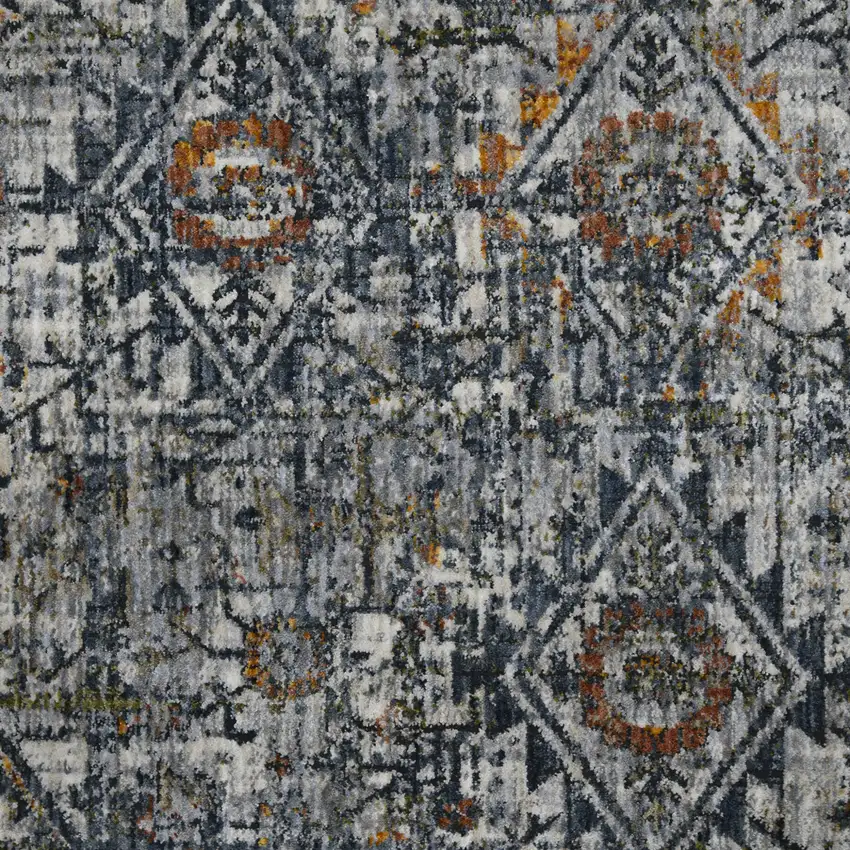 8' Gray and Ivory Oriental Power Loom Runner Rug Photo 3