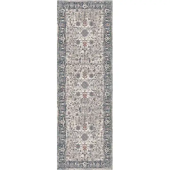8' Gray and Ivory Oriental Power Loom Runner Rug Photo 1