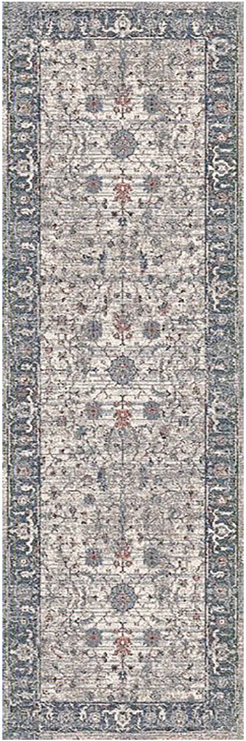 8' Gray and Ivory Oriental Power Loom Runner Rug Photo 1