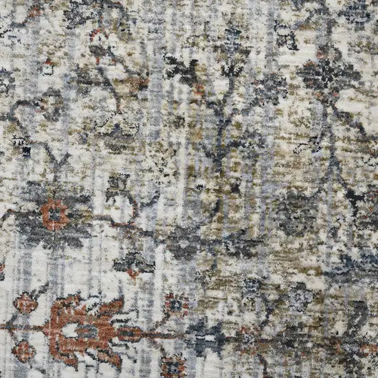 8' Gray and Ivory Oriental Power Loom Runner Rug Photo 7