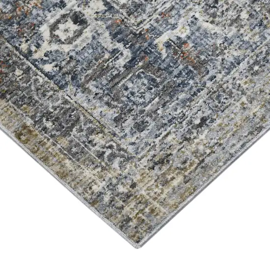 8' Gray and Ivory Oriental Power Loom Runner Rug Photo 3