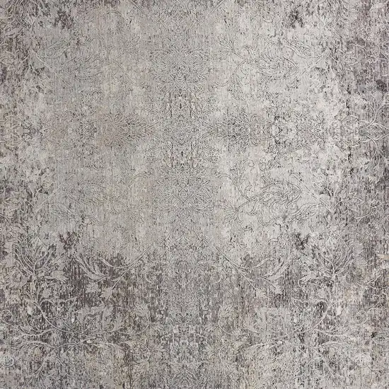 8' Gray and Ivory Oriental Power Loom Worn Faded Runner Rug Photo 8