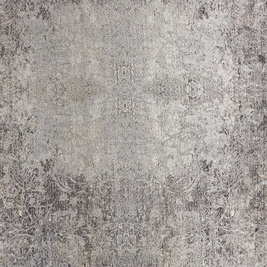 8' Gray and Ivory Oriental Power Loom Worn Faded Runner Rug Photo 8