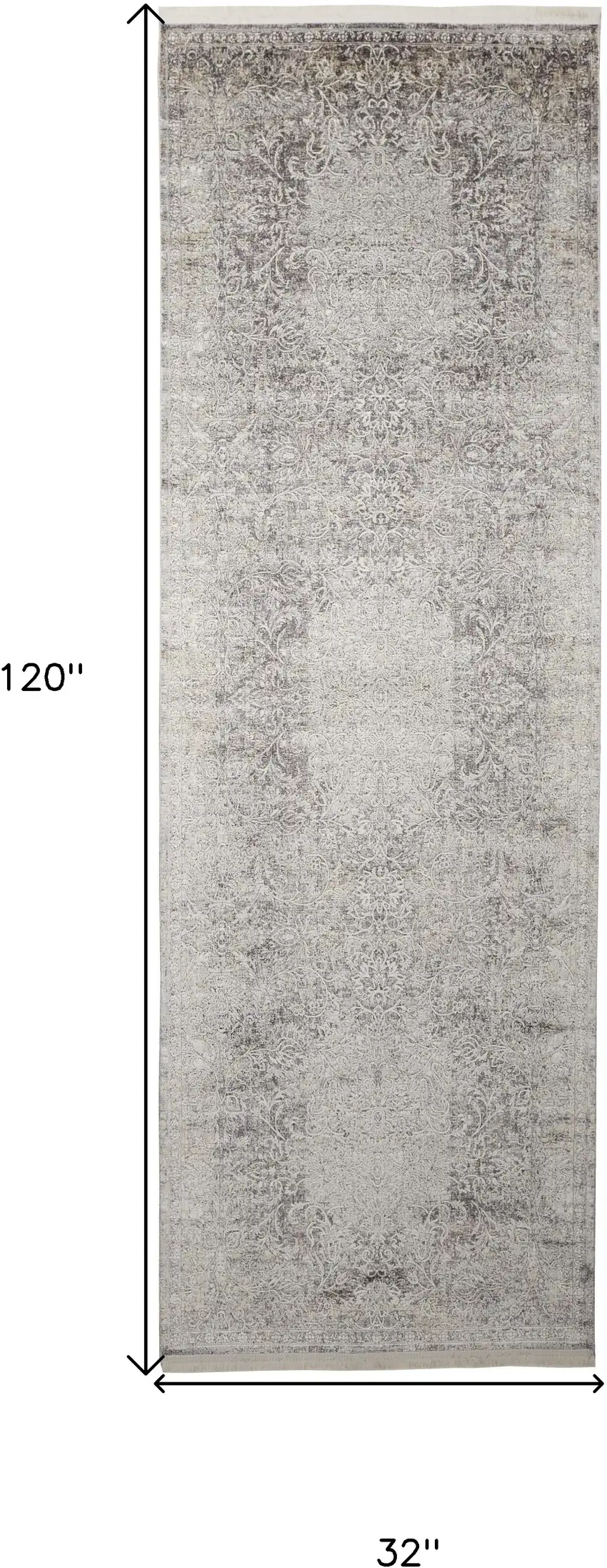 8' Gray and Ivory Oriental Power Loom Worn Faded Runner Rug Photo 3
