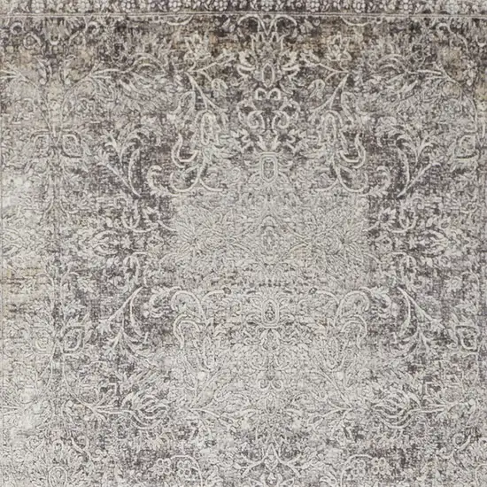 10' Gray And Ivory Oriental Distressed Runner Rug Photo 9