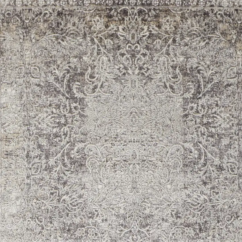 10' Gray And Ivory Oriental Distressed Runner Rug Photo 9