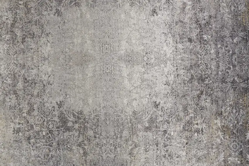 12' Gray and Ivory Oriental Power Loom Worn Faded Runner Rug Photo 8