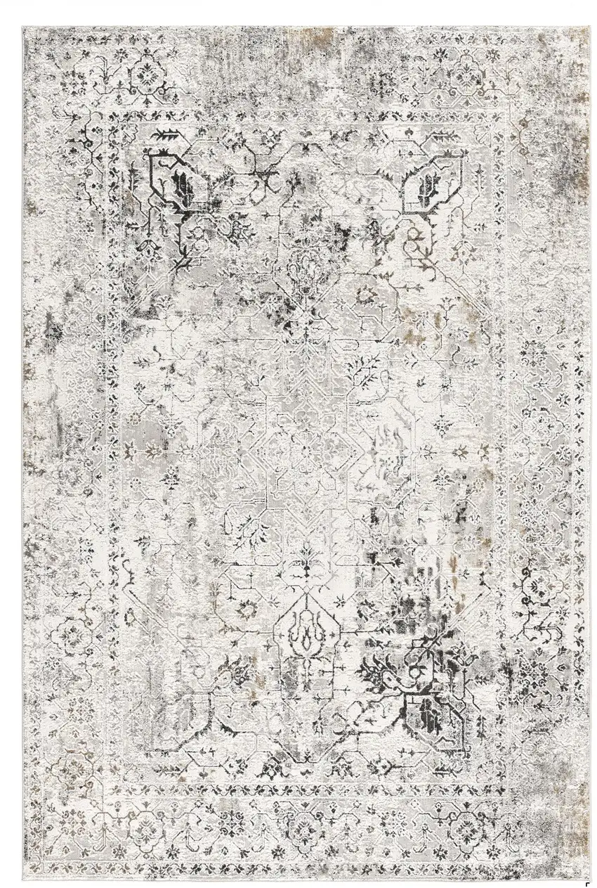 10' Gray and Ivory Oriental Washable Non Skid Runner Rug Photo 2