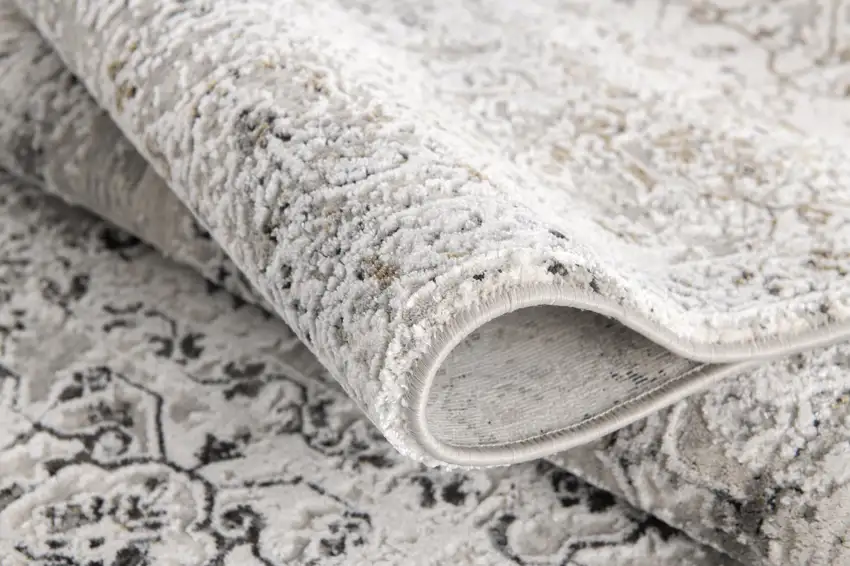 13' Gray and Ivory Oriental Washable Non Skid Runner Rug Photo 7