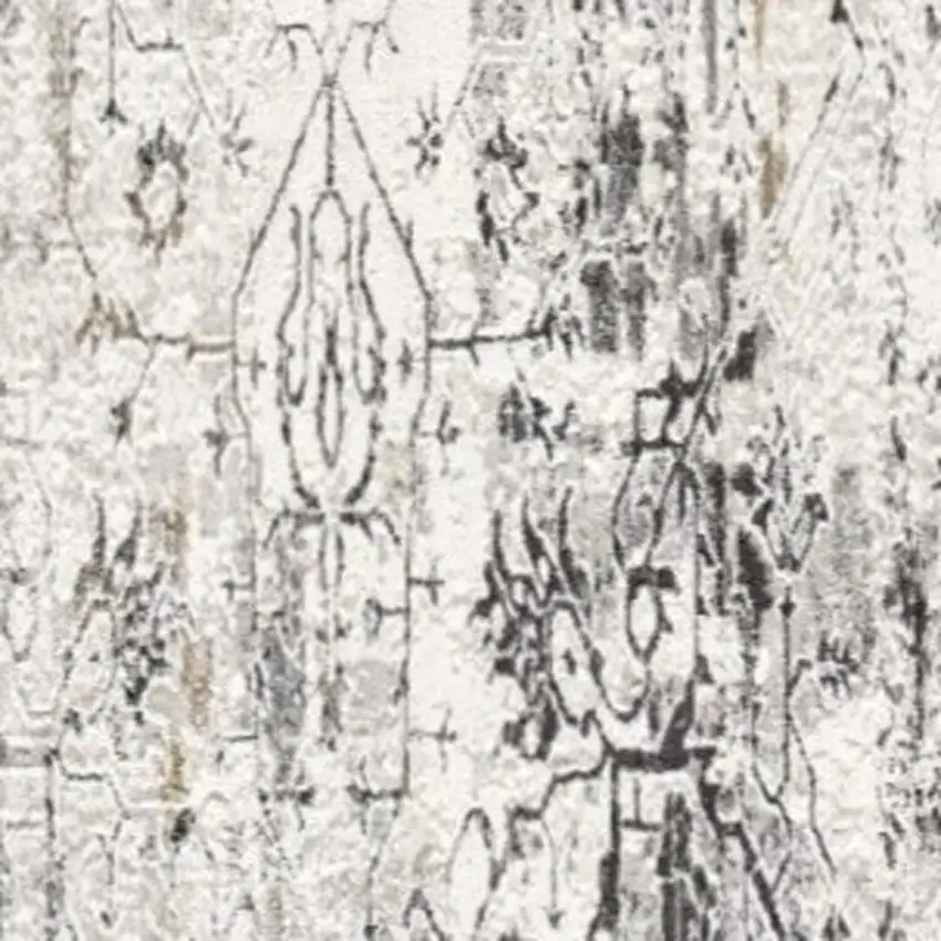 13' Gray and Ivory Oriental Washable Non Skid Runner Rug Photo 4