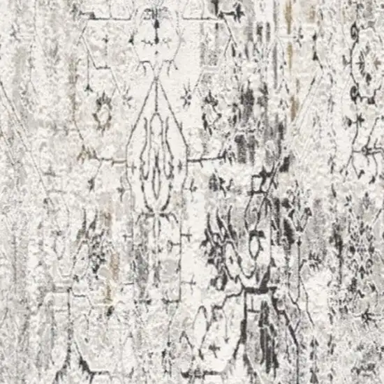 13' Gray and Ivory Oriental Washable Non Skid Runner Rug Photo 5