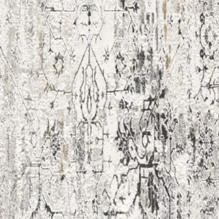 13' Gray and Ivory Oriental Washable Non Skid Runner Rug Photo 5