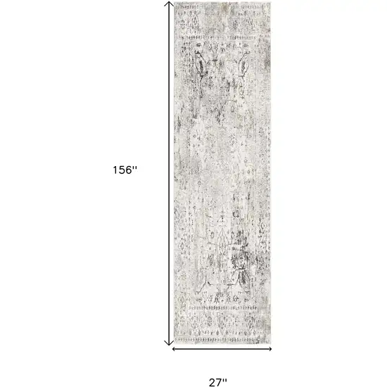 13' Gray and Ivory Oriental Washable Non Skid Runner Rug Photo 3