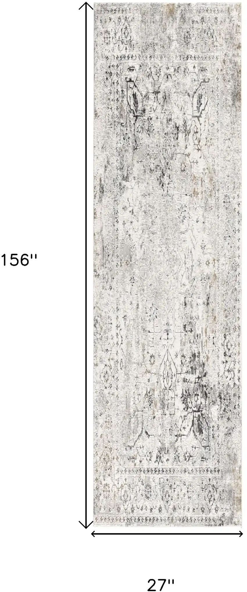 13' Gray and Ivory Oriental Washable Non Skid Runner Rug Photo 3