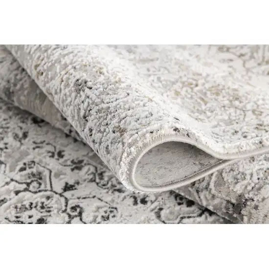 15' Gray and Ivory Oriental Washable Non Skid Runner Rug Photo 6