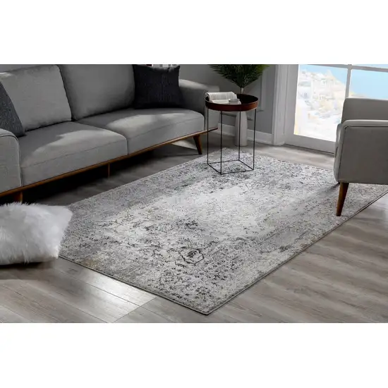 15' Gray and Ivory Oriental Washable Non Skid Runner Rug Photo 4