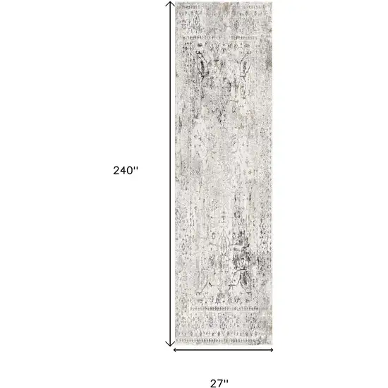 20' Gray and Ivory Oriental Washable Non Skid Runner Rug Photo 8