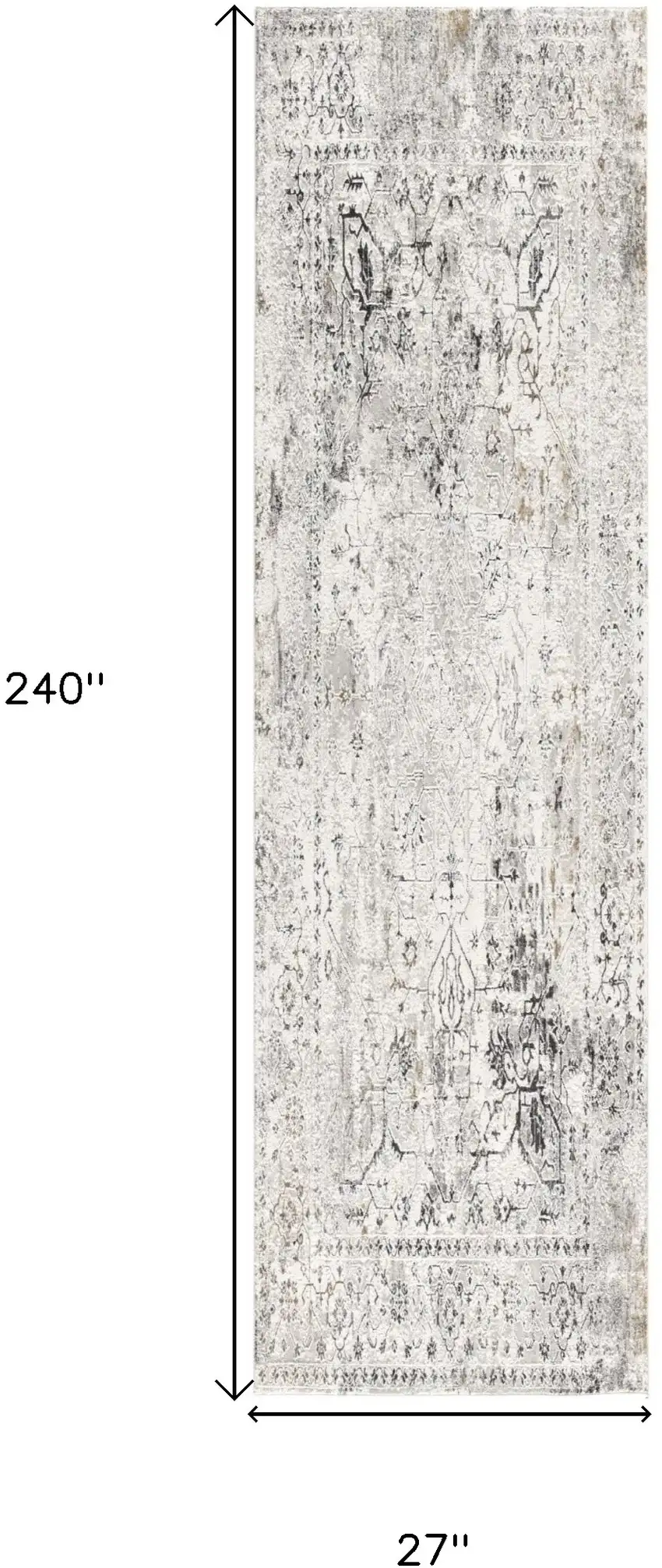 20' Gray and Ivory Oriental Washable Non Skid Runner Rug Photo 8