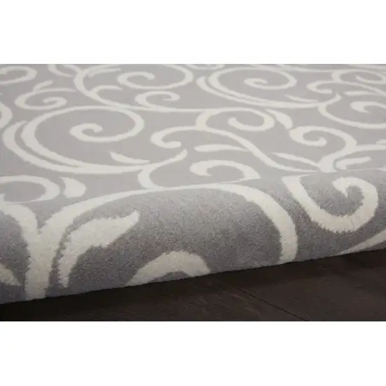 8' Gray and Ivory Round Floral Vines Power Loom Area Rug Photo 7