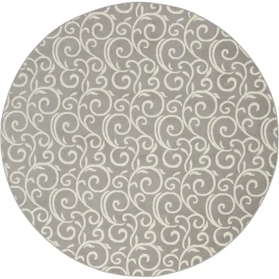 8' Gray and Ivory Round Floral Vines Power Loom Area Rug Photo 3