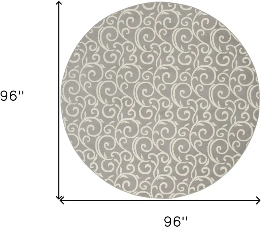 8' Gray and Ivory Round Floral Vines Power Loom Area Rug Photo 3