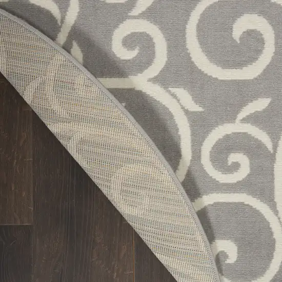 8' Gray and Ivory Round Floral Vines Power Loom Area Rug Photo 8
