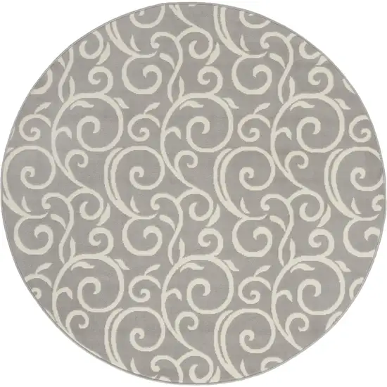 5' Gray and Ivory Round Floral Vines Power Loom Area Rug Photo 4