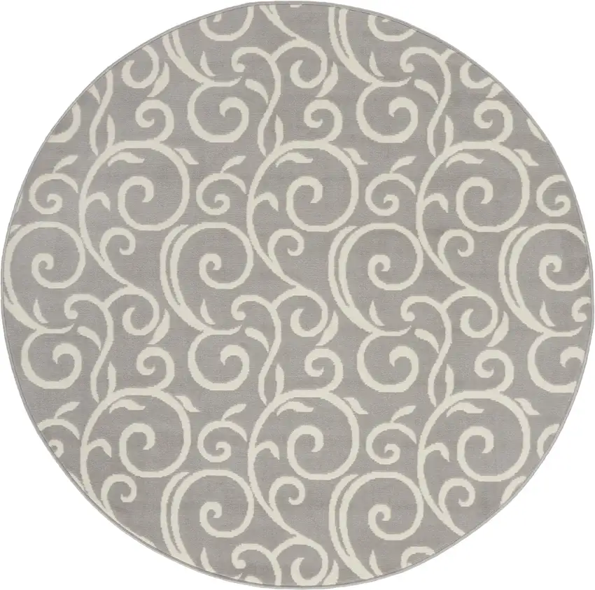 5' Gray and Ivory Round Floral Vines Power Loom Area Rug Photo 2