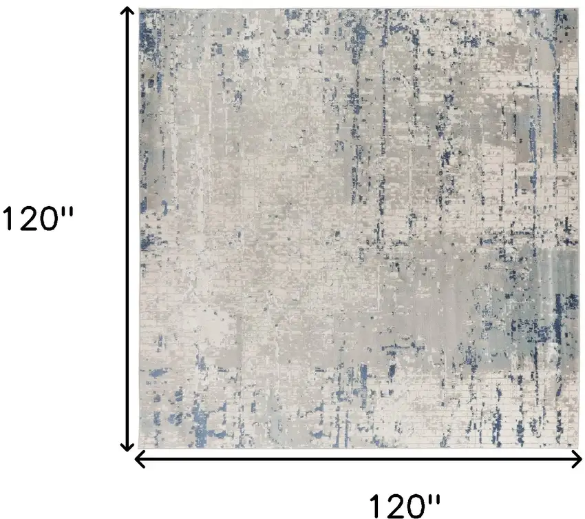 10' Gray and Ivory Square Abstract Power Loom Area Rug Photo 3
