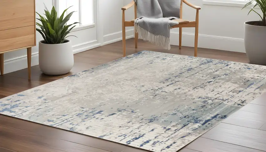 10' Gray and Ivory Square Abstract Power Loom Area Rug Photo 1