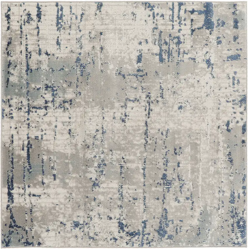 5' Gray and Ivory Square Abstract Power Loom Area Rug Photo 4