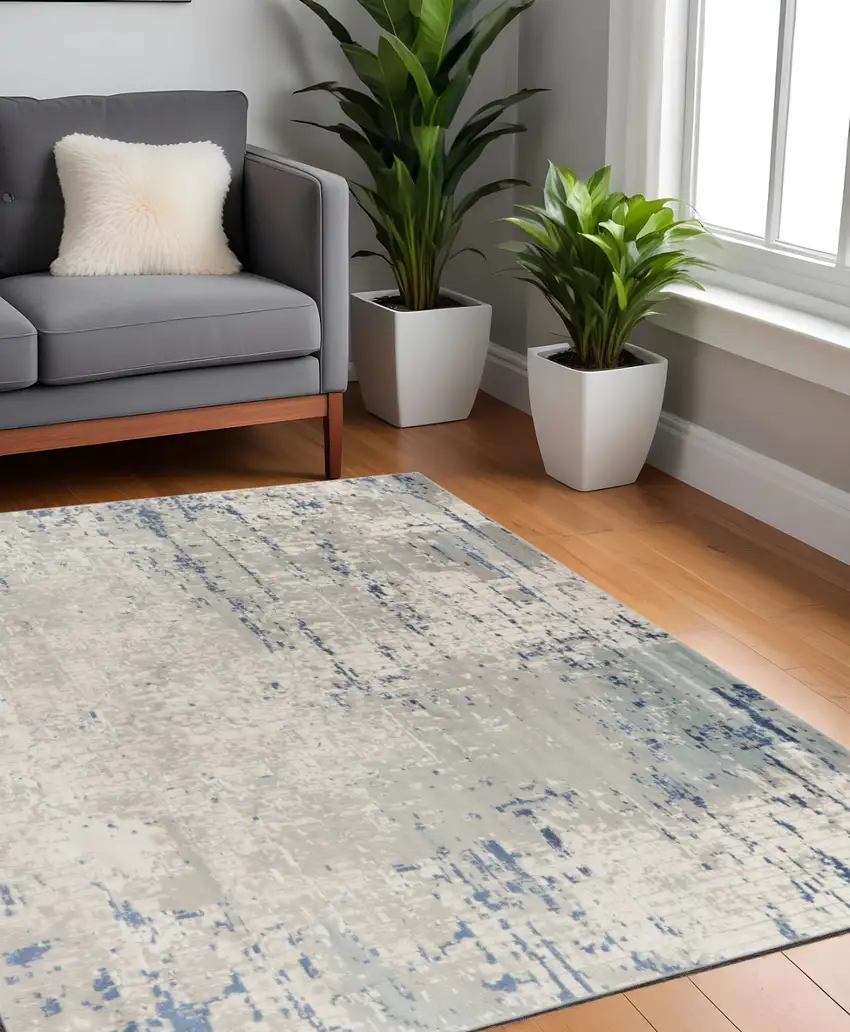 5' Gray and Ivory Square Abstract Power Loom Area Rug Photo 1