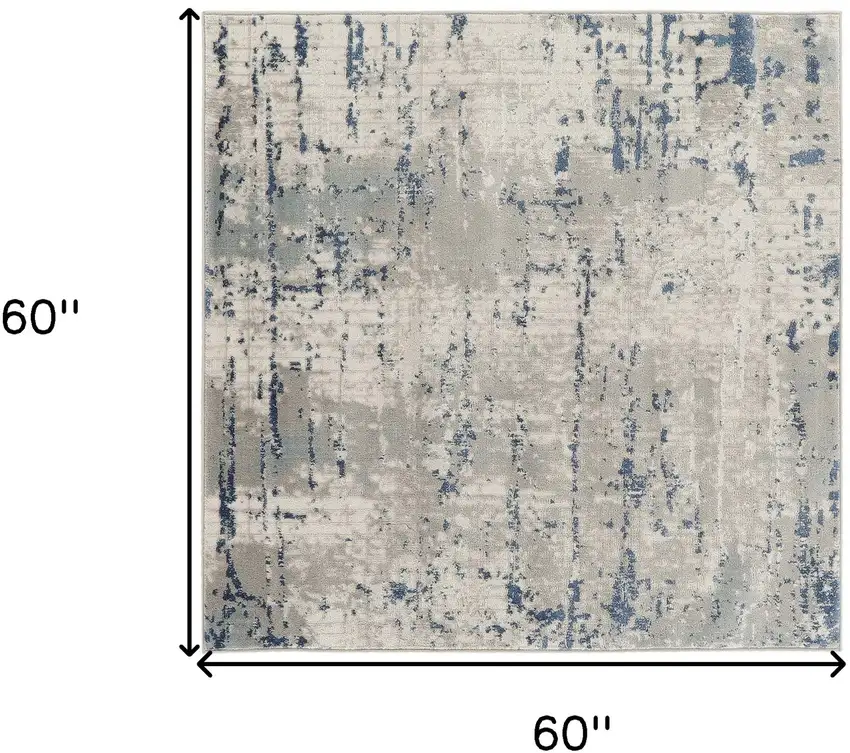 5' Gray and Ivory Square Abstract Power Loom Area Rug Photo 3