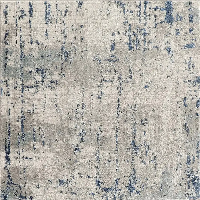 5' Gray and Ivory Square Abstract Power Loom Area Rug Photo 3