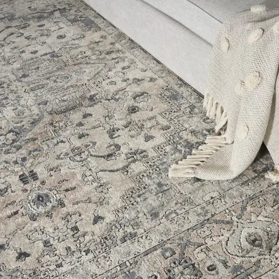 10' Gray and Ivory Square Medallion Power Loom Distressed Area Rug Photo 8