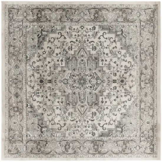 10' Gray and Ivory Square Medallion Power Loom Distressed Area Rug Photo 9