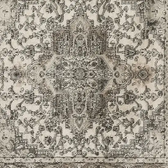 4' Gray and Ivory Square Medallion Power Loom Distressed Area Rug Photo 7