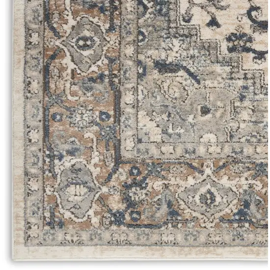 4' Gray and Ivory Square Medallion Power Loom Distressed Area Rug Photo 8