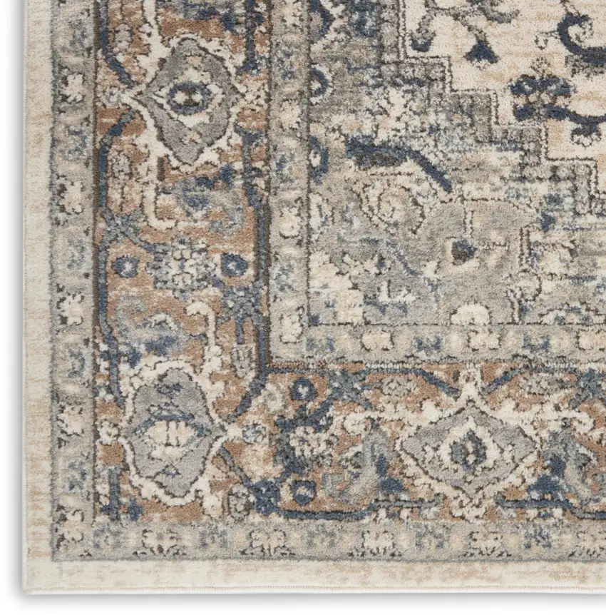 4' Gray and Ivory Square Medallion Power Loom Distressed Area Rug Photo 8