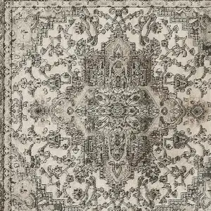 Photo of 4' Gray and Ivory Square Medallion Power Loom Distressed Area Rug