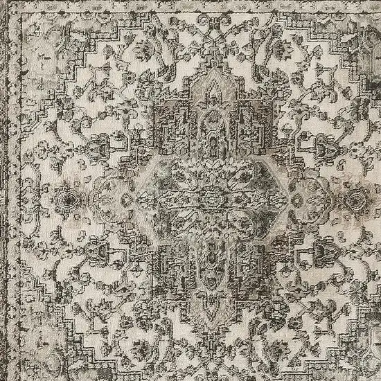 4' Gray and Ivory Square Medallion Power Loom Distressed Area Rug Photo 1