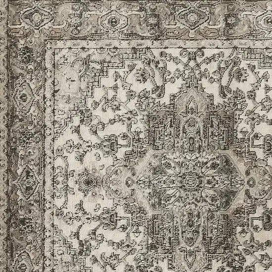 5' Gray and Ivory Square Medallion Power Loom Distressed Area Rug Photo 6
