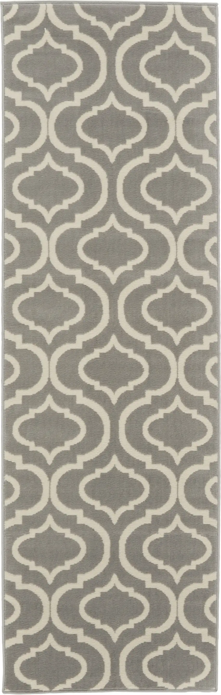 6' Gray and Ivory Trellis Non Skid Runner Rug Photo 2