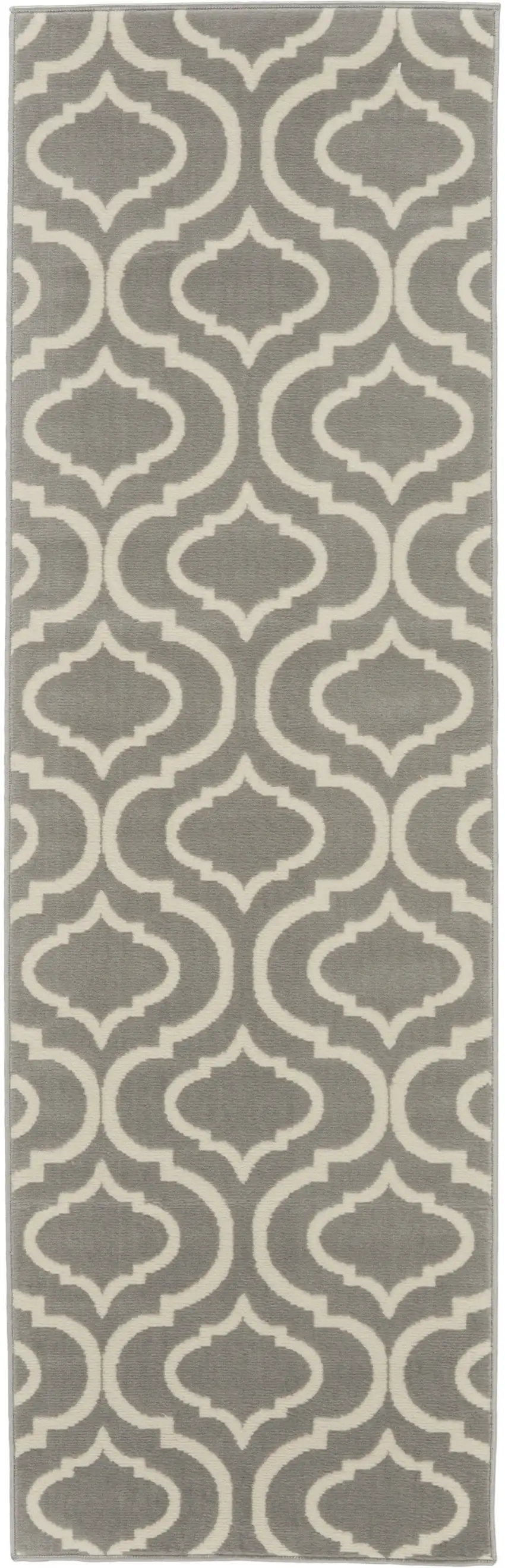 6' Gray and Ivory Trellis Non Skid Runner Rug Photo 5