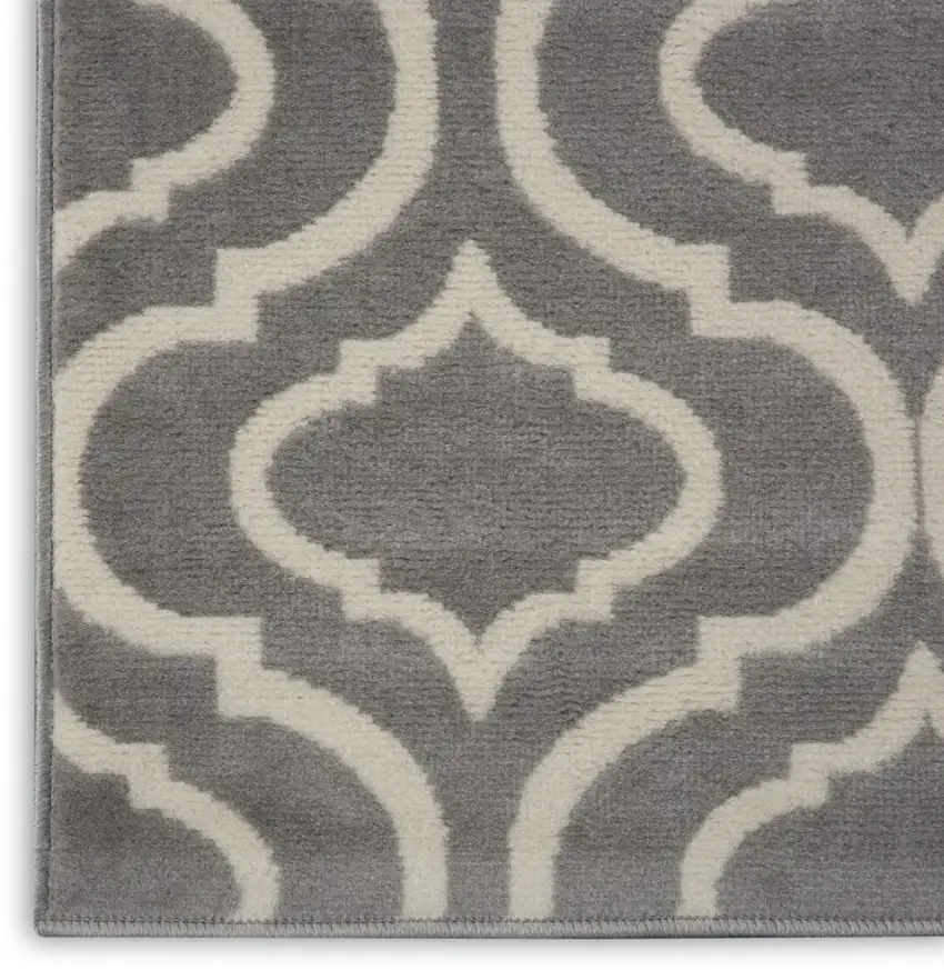 6' Gray and Ivory Trellis Non Skid Runner Rug Photo 6