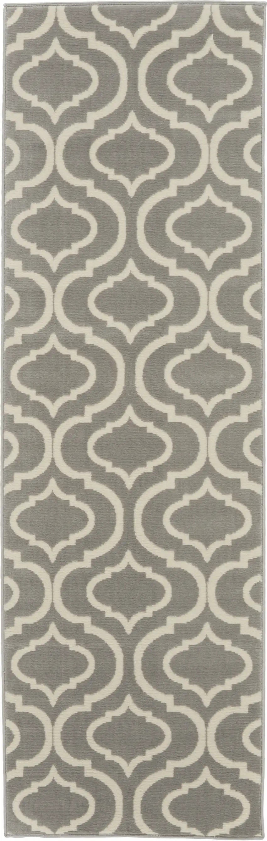 6' Gray and Ivory Trellis Non Skid Runner Rug Photo 1