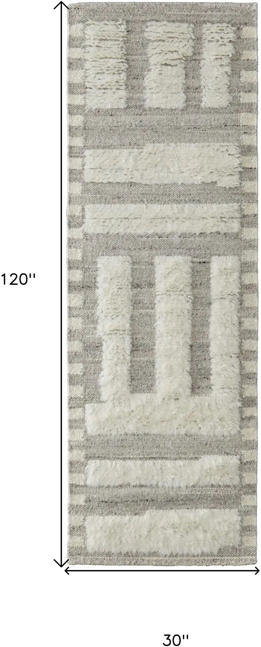 10' Gray and Ivory Wool Geometric Hand Woven Runner Rug Photo 7